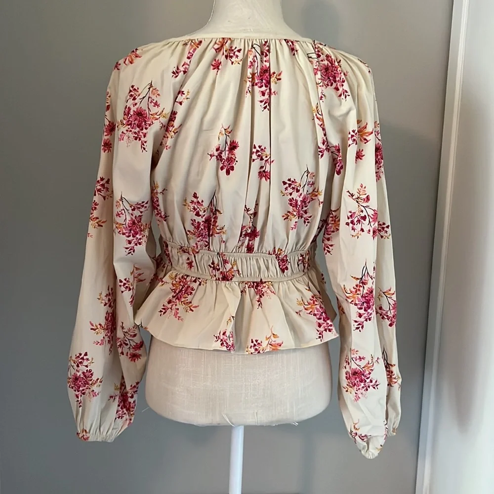 Free People Floral Milkmaid Peplum Top | Small | Cream & Pink - Picture 2 of 5